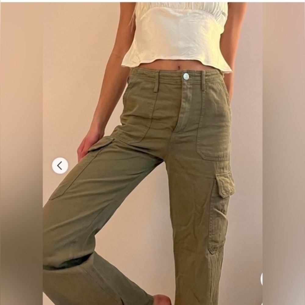 Zara Women's Straight Leg Cargo Pants Khaki Green High Rise